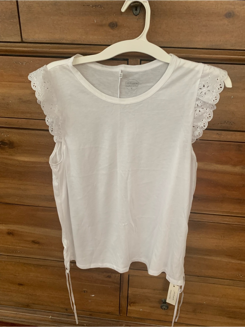 NWT Intimissimi Top: White Cotton, Eyelet Sleeves, Crewneck, Side Ties, Large